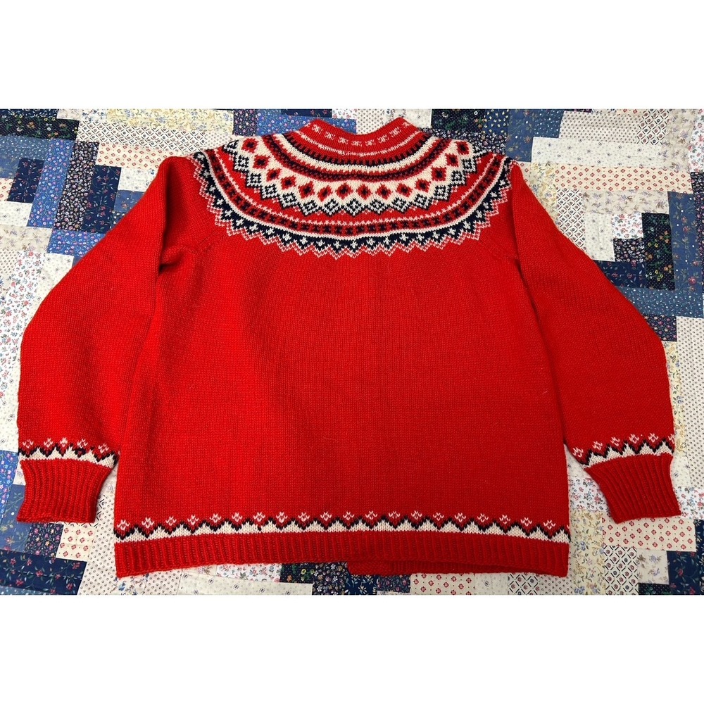 Vintage 1960's Husfliden Lillehammer Red Knit Wool‎ Sweater Made in Norway - Picture 2 of 11
